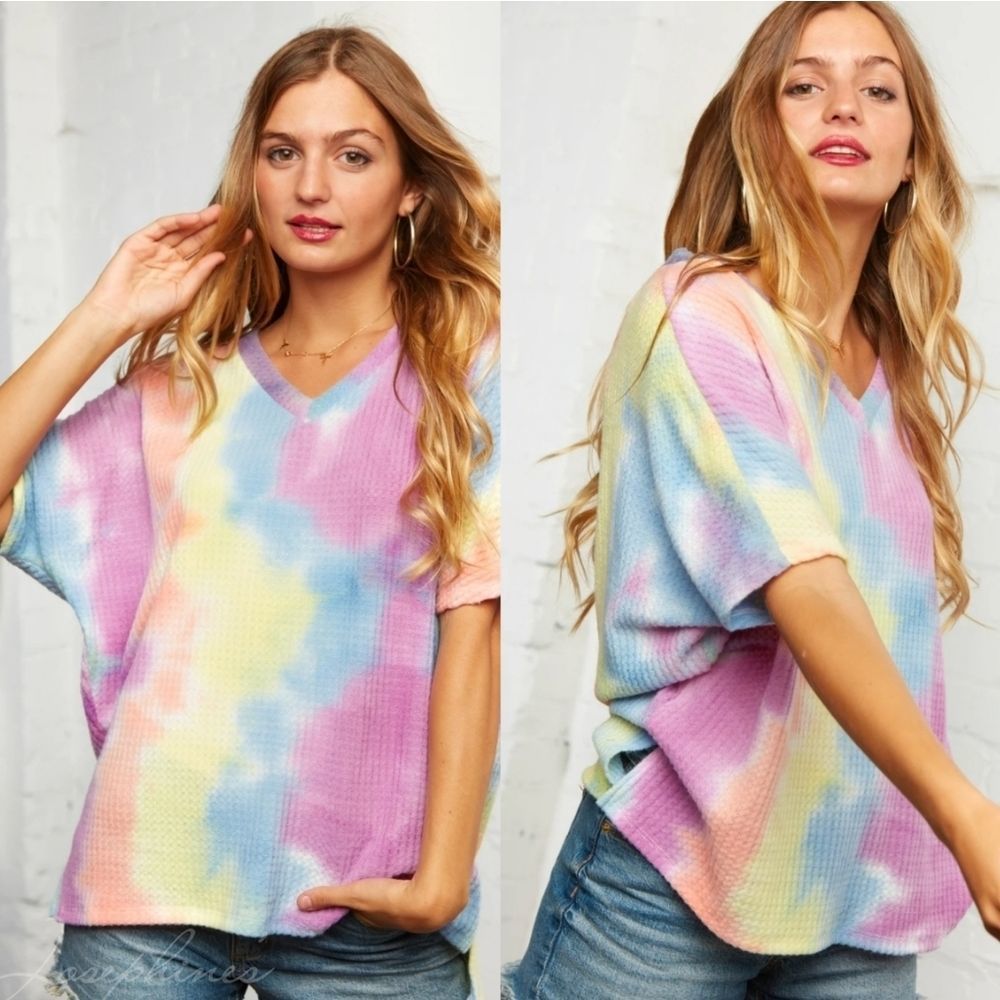 Women's Pink Multi-Colored Tie Dye Top